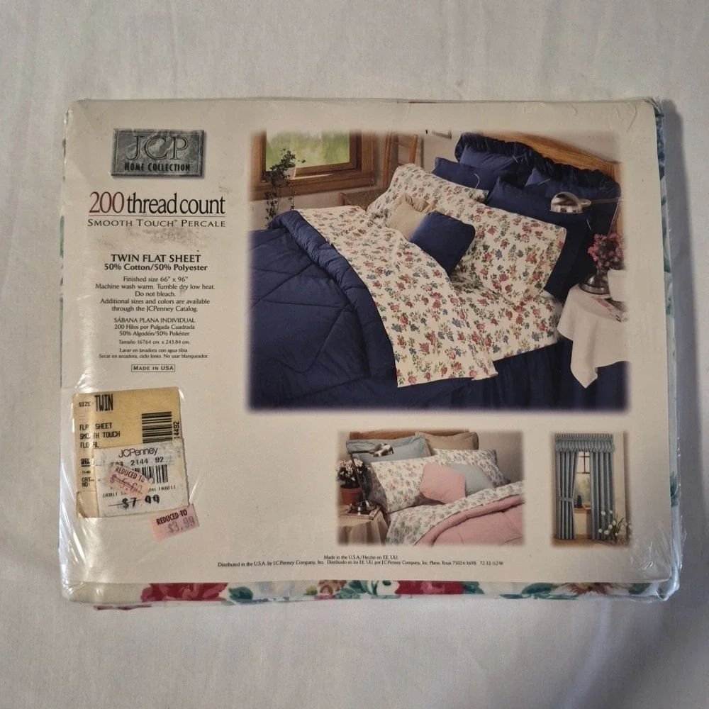 NOS‎ JCP Home Collection Twin Flat Sheet Floral 50/50 Cotton Poly Percale 66x96